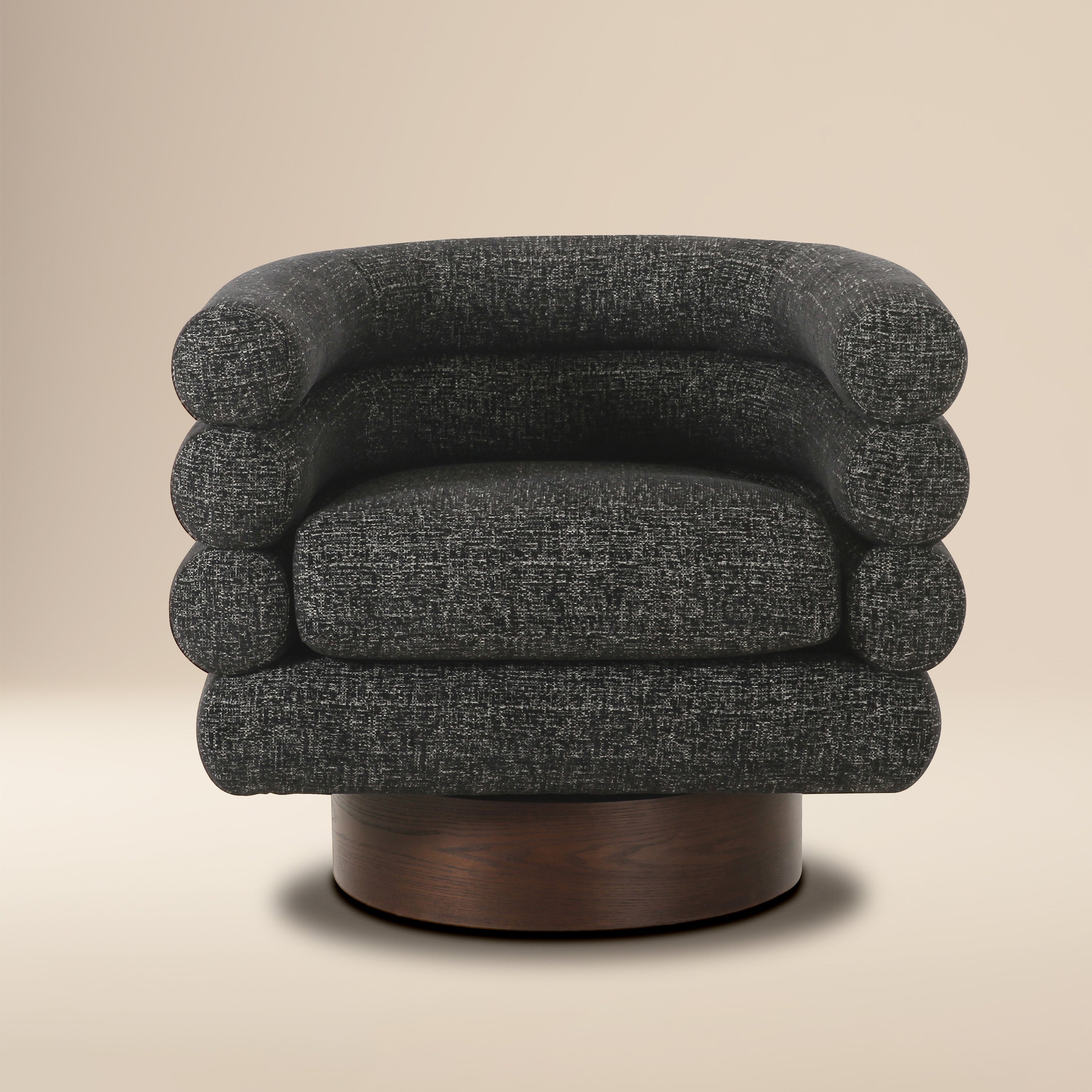 Modern Ebony Black Swivel Lounge Chair with Tufted Back