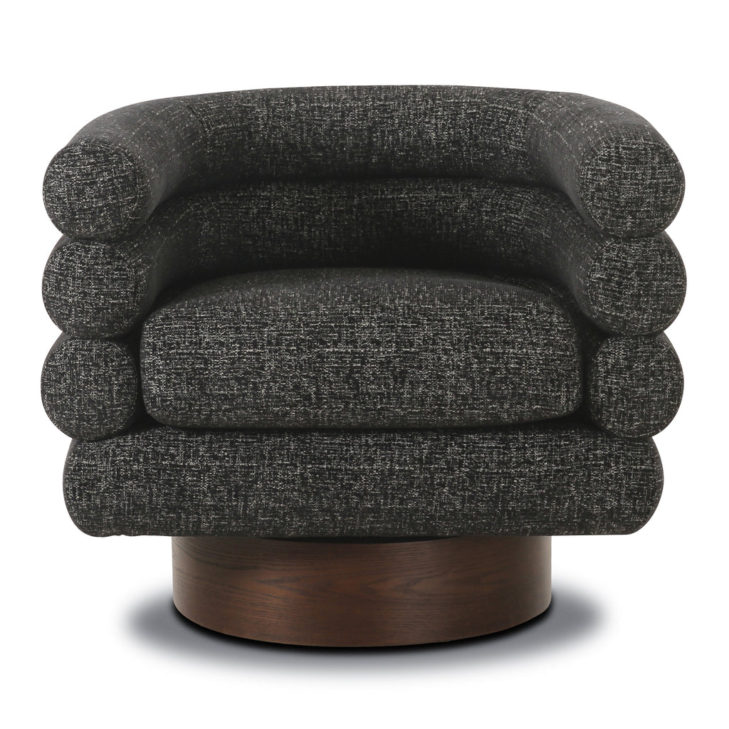 Modern Ebony Black Swivel Lounge Chair with Tufted Back