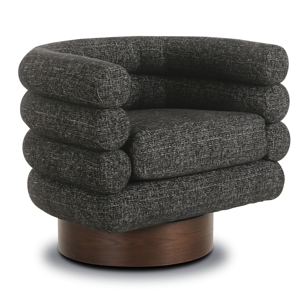 Modern Ebony Black Swivel Lounge Chair with Tufted Back