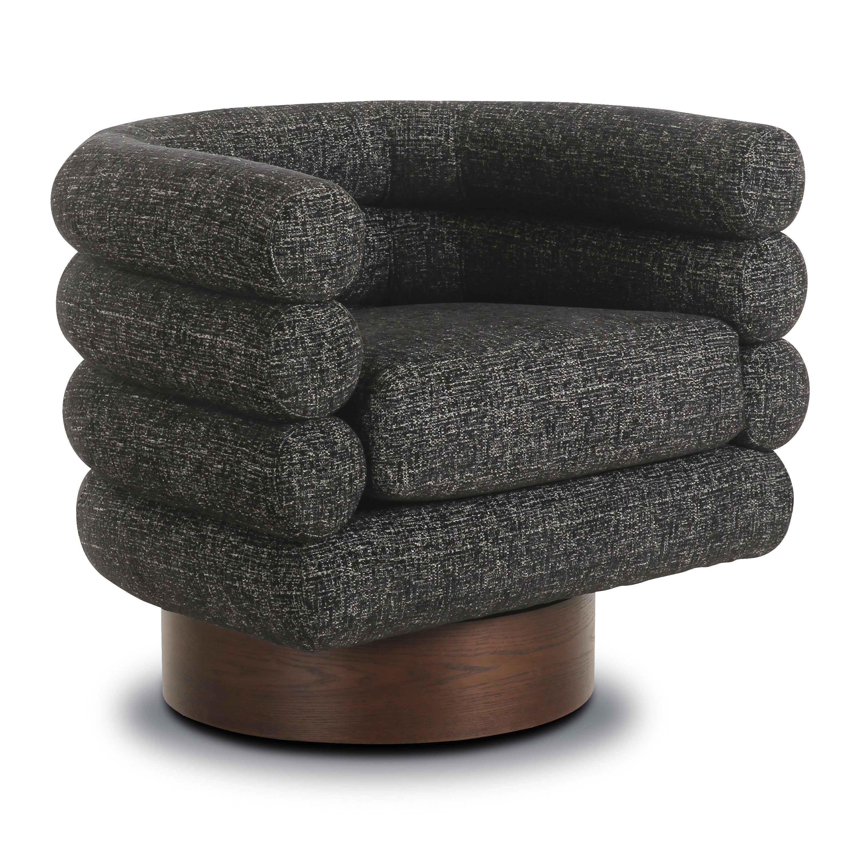 Modern Ebony Black Swivel Lounge Chair with Tufted Back