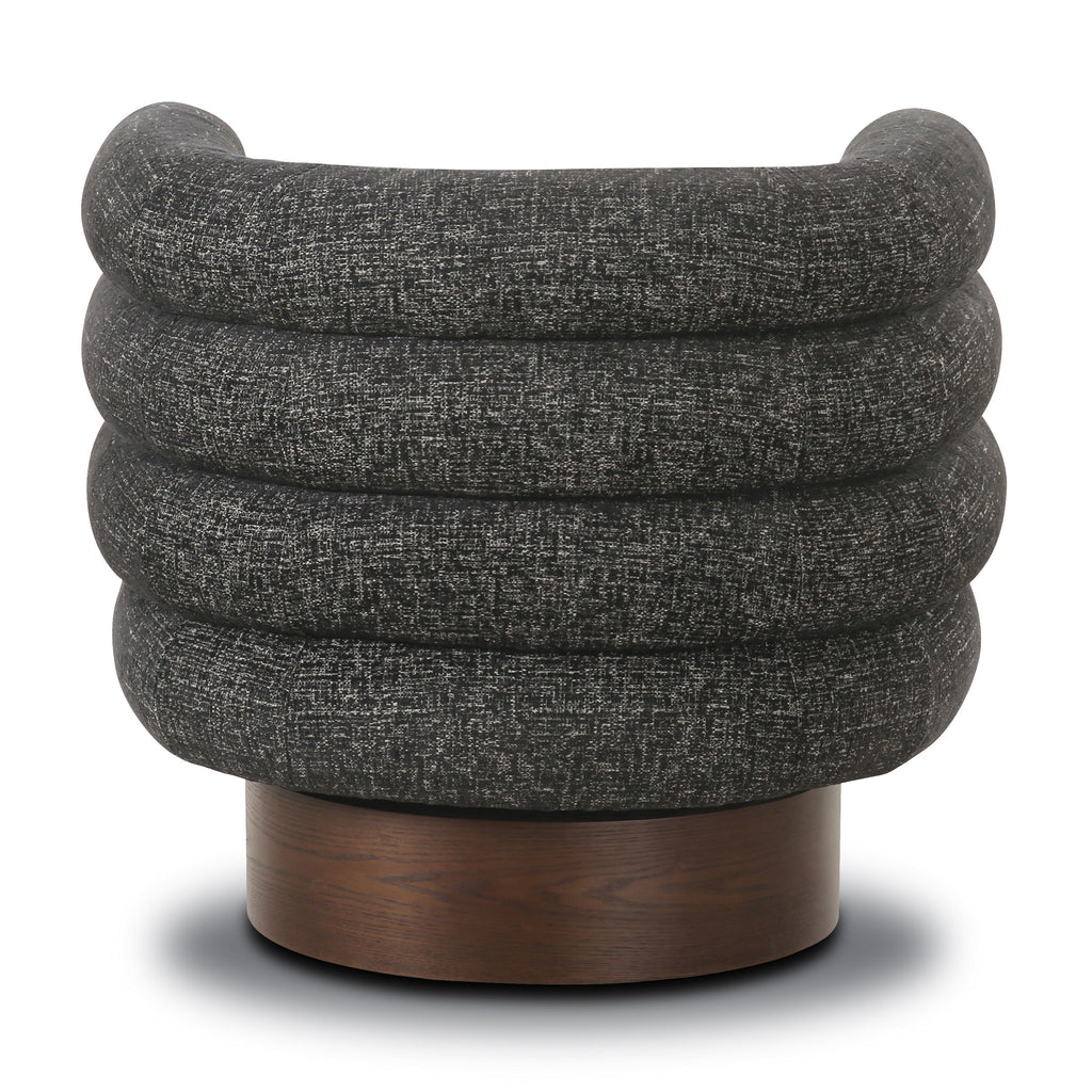 Modern Ebony Black Swivel Lounge Chair with Tufted Back
