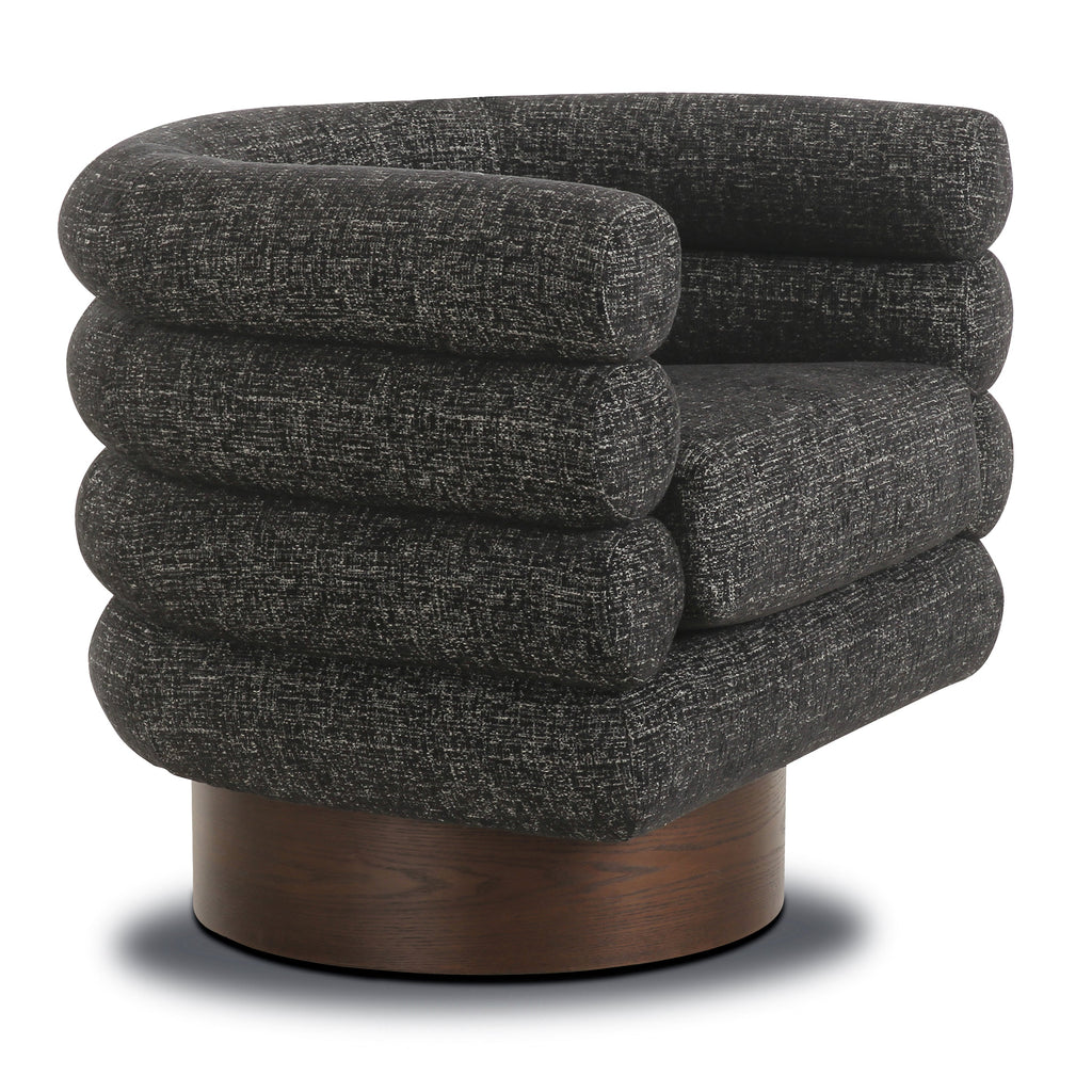 Modern Ebony Black Swivel Lounge Chair with Tufted Back