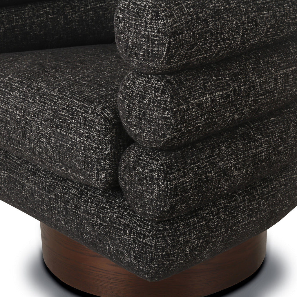 Modern Ebony Black Swivel Lounge Chair with Tufted Back