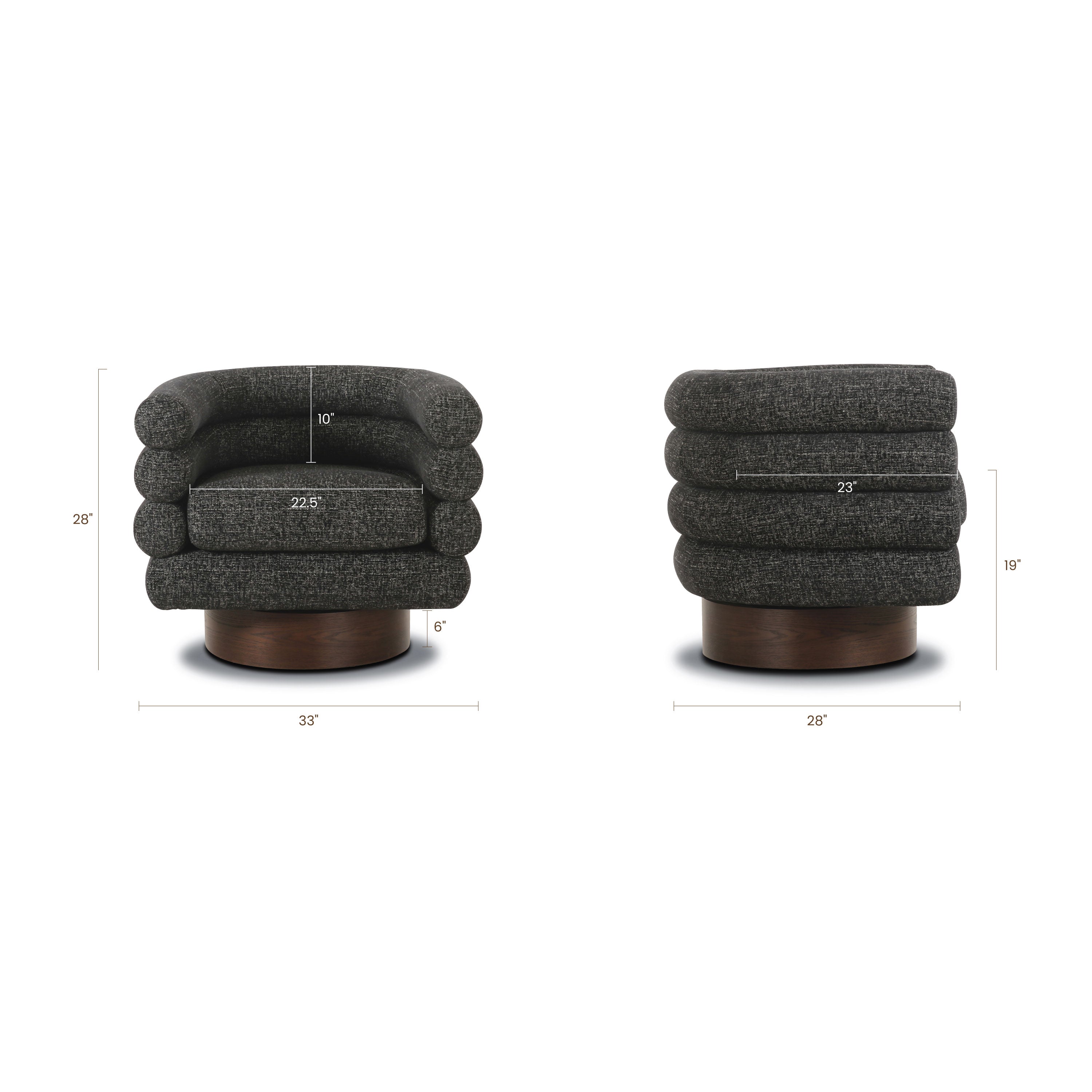 Modern Ebony Black Swivel Lounge Chair with Tufted Back
