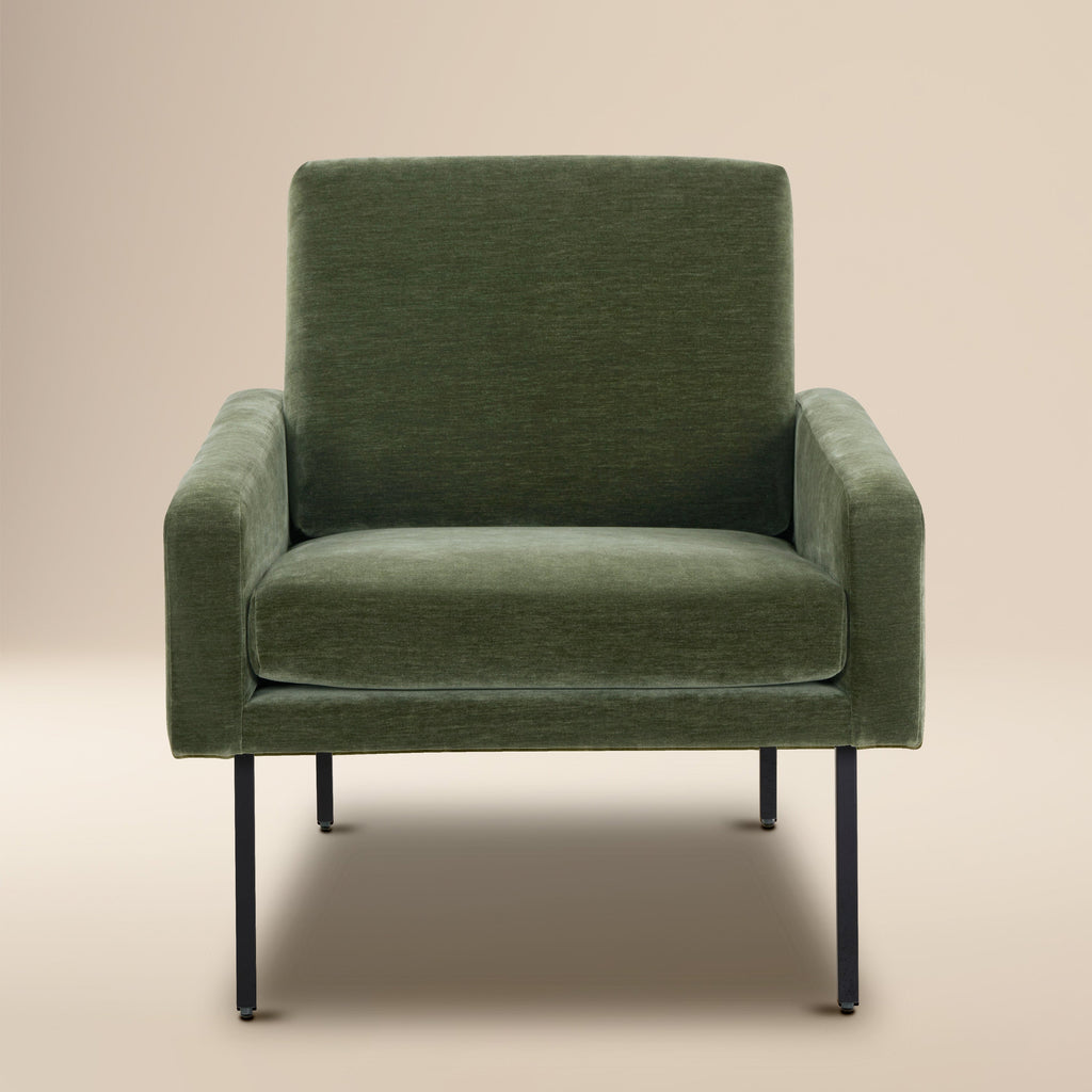 Mid-Century Modern Sagano Green Lounge Chair with Kiln-Dried Wood