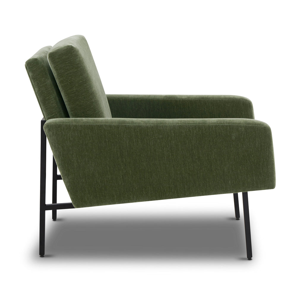 Mid-Century Modern Sagano Green Lounge Chair with Kiln-Dried Wood
