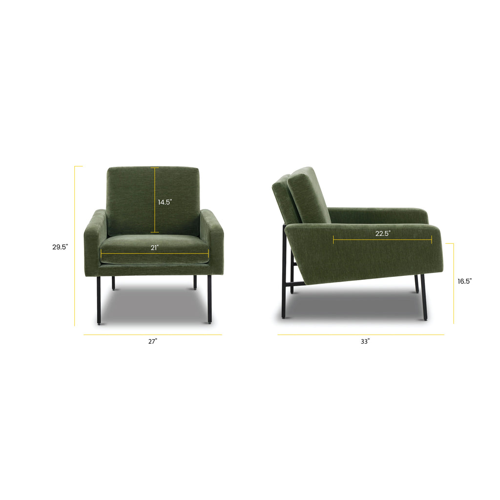 Mid-Century Modern Sagano Green Lounge Chair with Kiln-Dried Wood