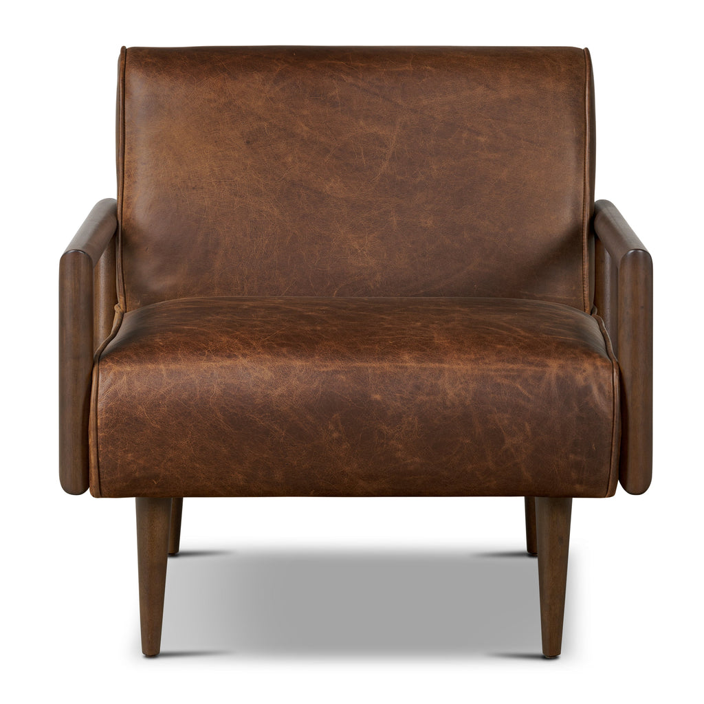 Modern Chocolate Brown Leather Lounge Chair with Kiln-Dried Wood Frame