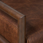Fauteuil moderne en cuir marron chocolat avec cadre en bois séché au four