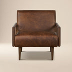 Fauteuil moderne en cuir marron chocolat avec cadre en bois séché au four
