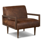 Fauteuil moderne en cuir marron chocolat avec cadre en bois séché au four