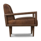Fauteuil moderne en cuir marron chocolat avec cadre en bois séché au four