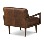 Fauteuil moderne en cuir marron chocolat avec cadre en bois séché au four