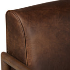 Fauteuil moderne en cuir marron chocolat avec cadre en bois séché au four