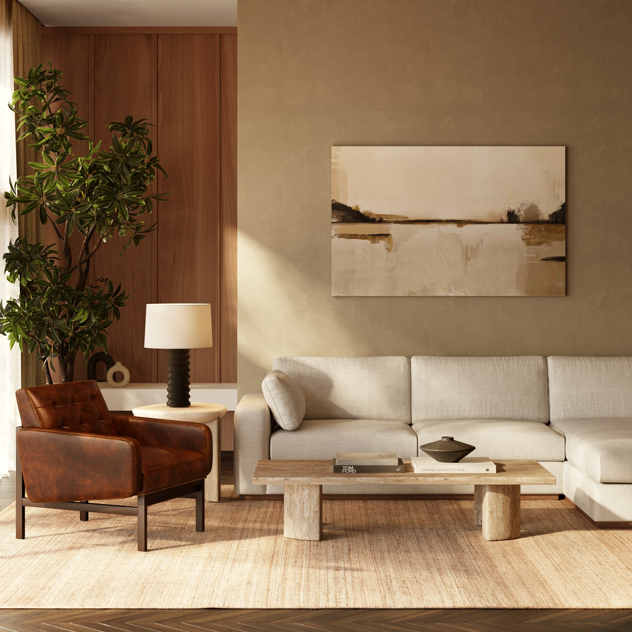 Mid-Century Modern Oscuro Brown Leather Lounge Chair with Tufted Back