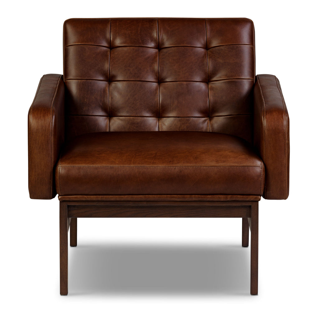 Mid-Century Modern Oscuro Brown Leather Lounge Chair with Tufted Back