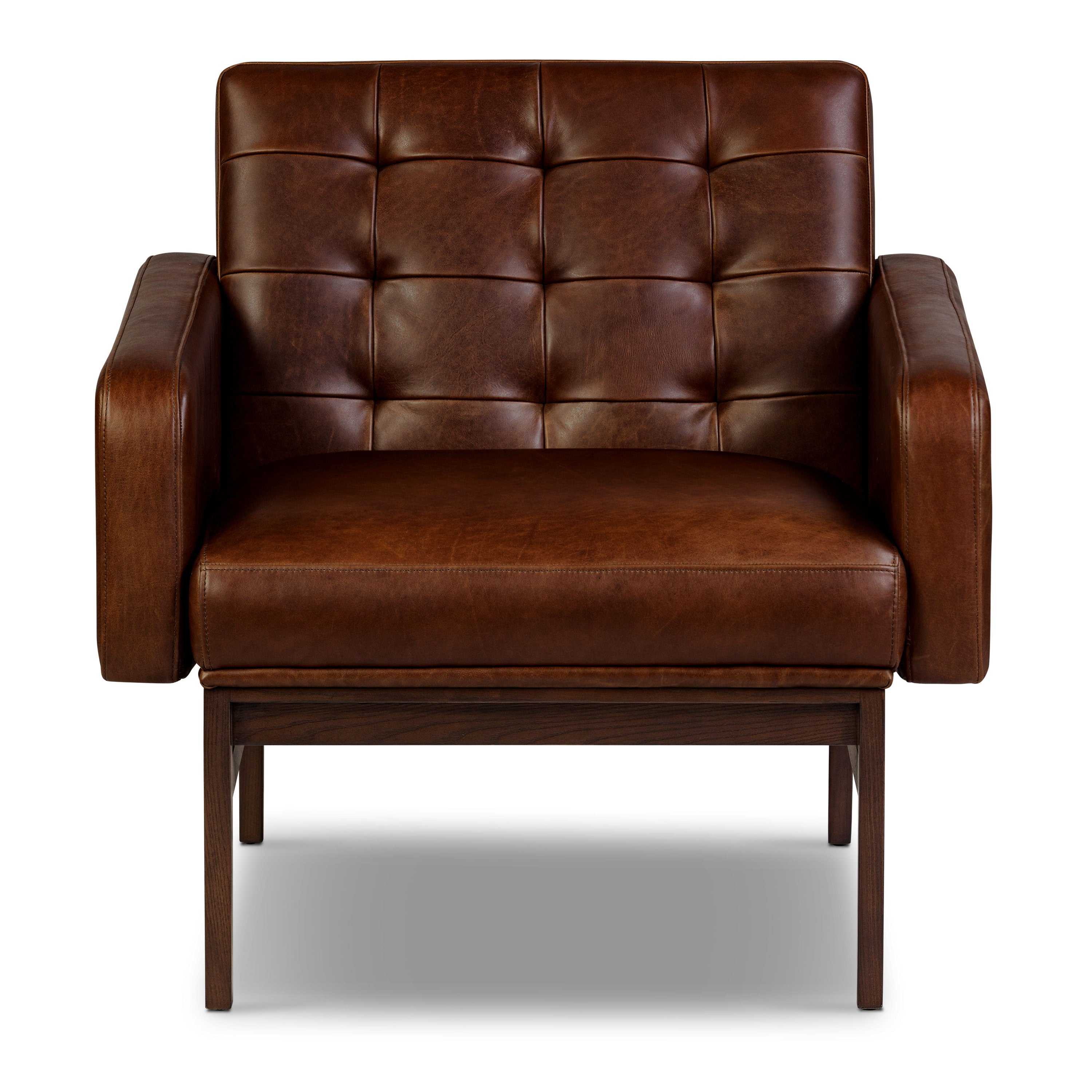 Mid-Century Modern Oscuro Brown Leather Lounge Chair with Tufted Back