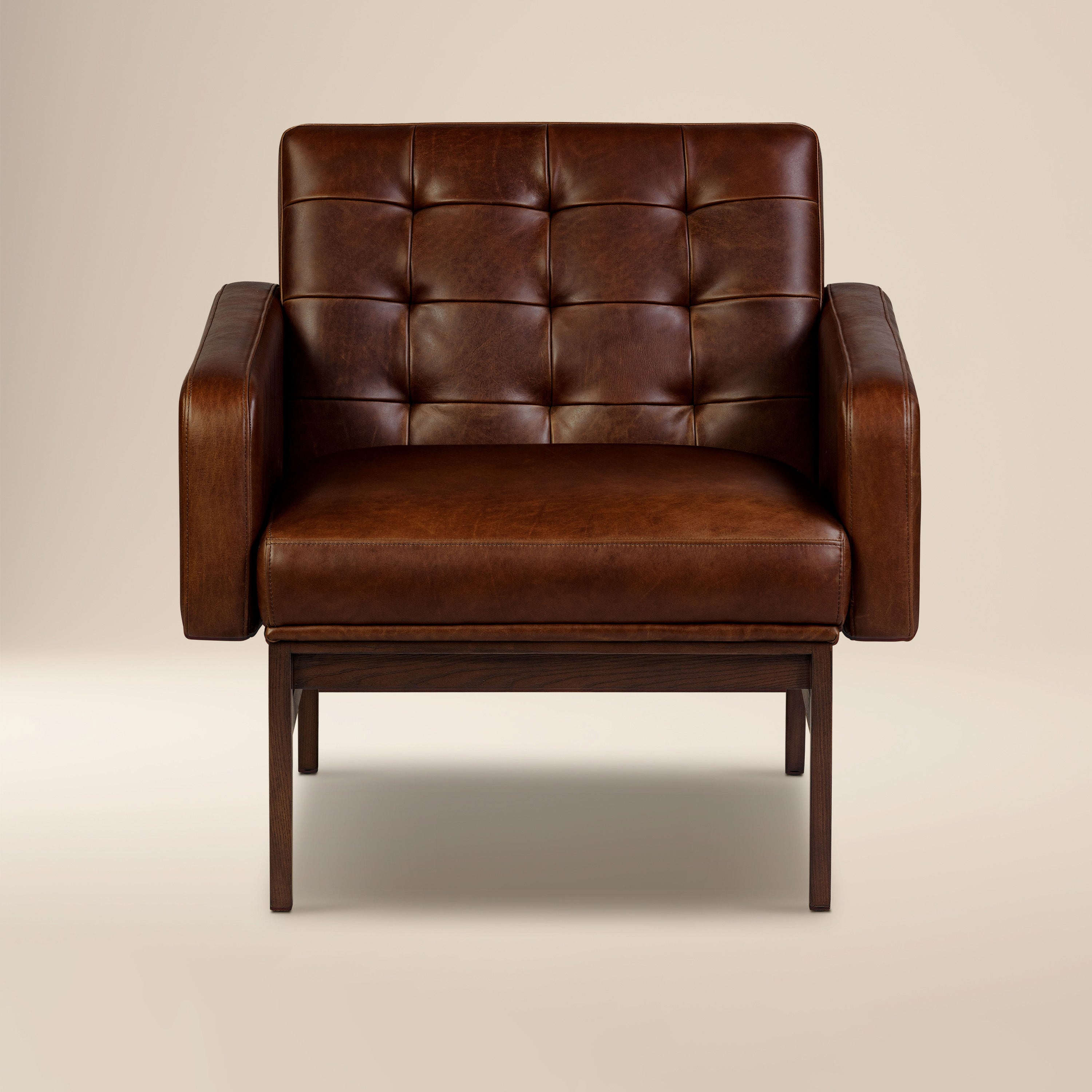 Mid-Century Modern Oscuro Brown Leather Lounge Chair with Tufted Back