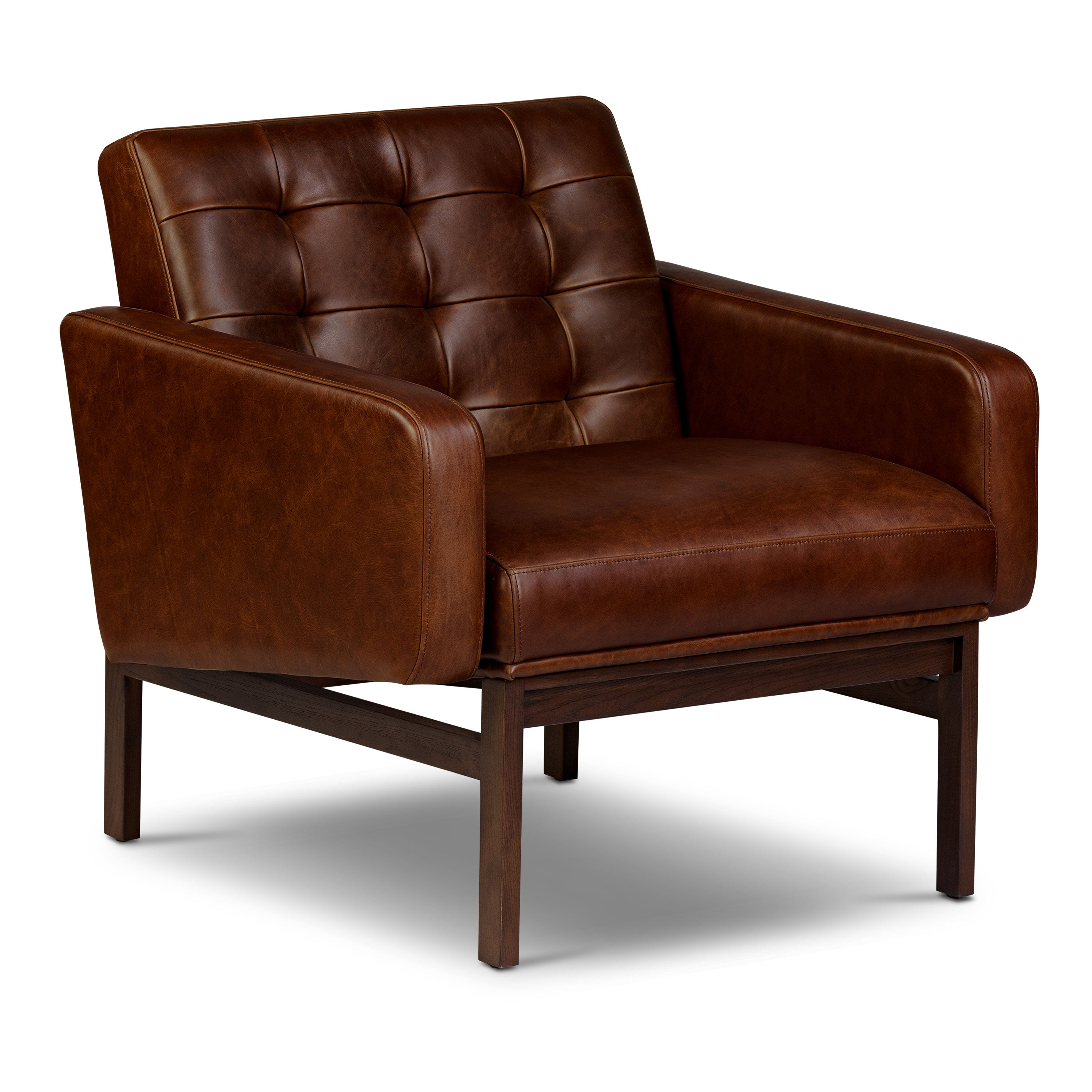Mid-Century Modern Oscuro Brown Leather Lounge Chair with Tufted Back