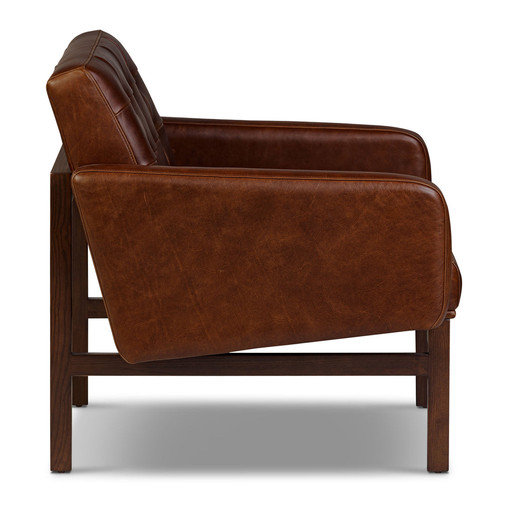 Mid-Century Modern Oscuro Brown Leather Lounge Chair with Tufted Back