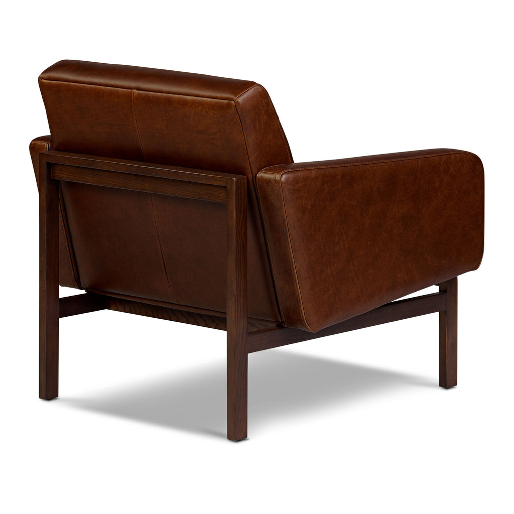 Mid-Century Modern Oscuro Brown Leather Lounge Chair with Tufted Back
