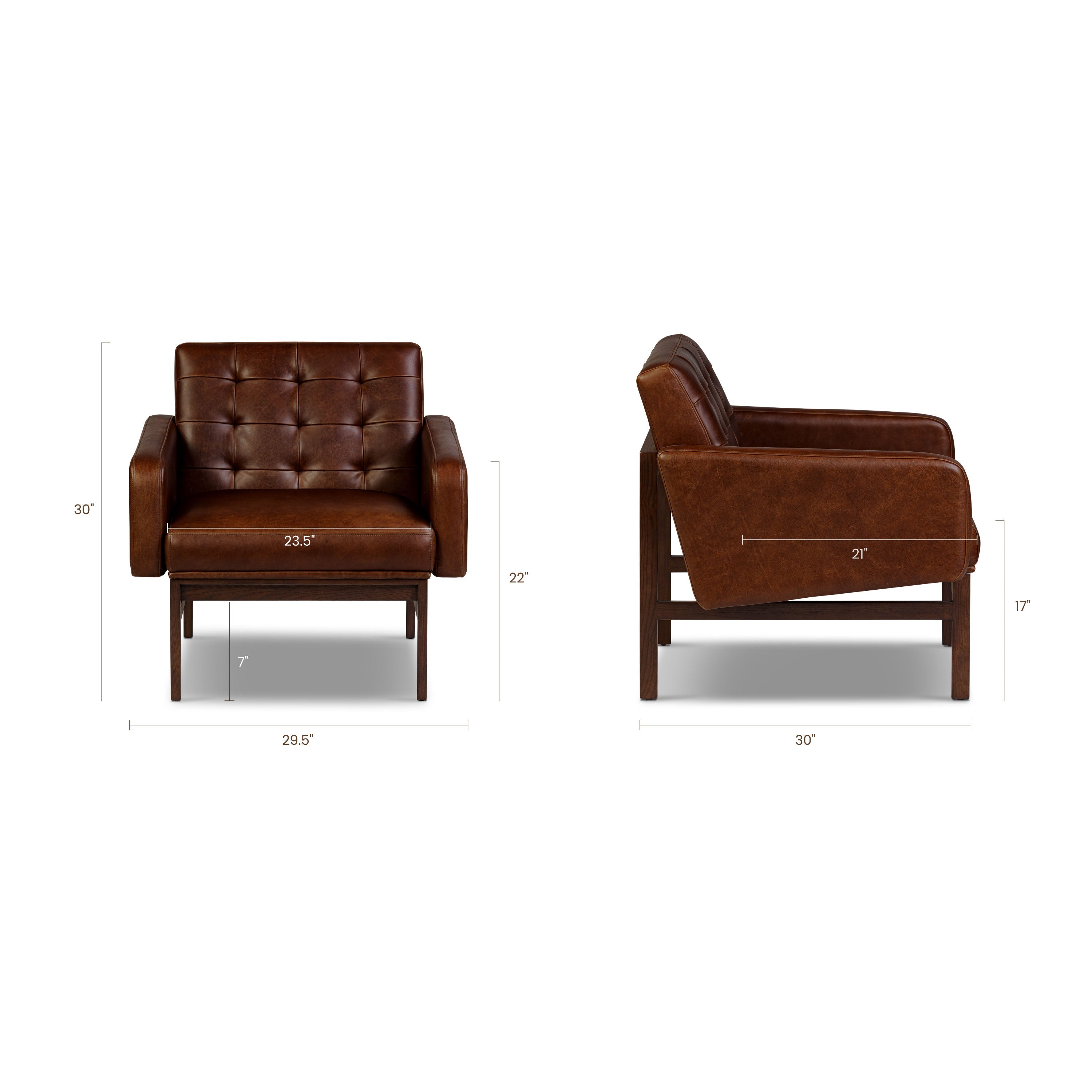 Mid-Century Modern Oscuro Brown Leather Lounge Chair with Tufted Back
