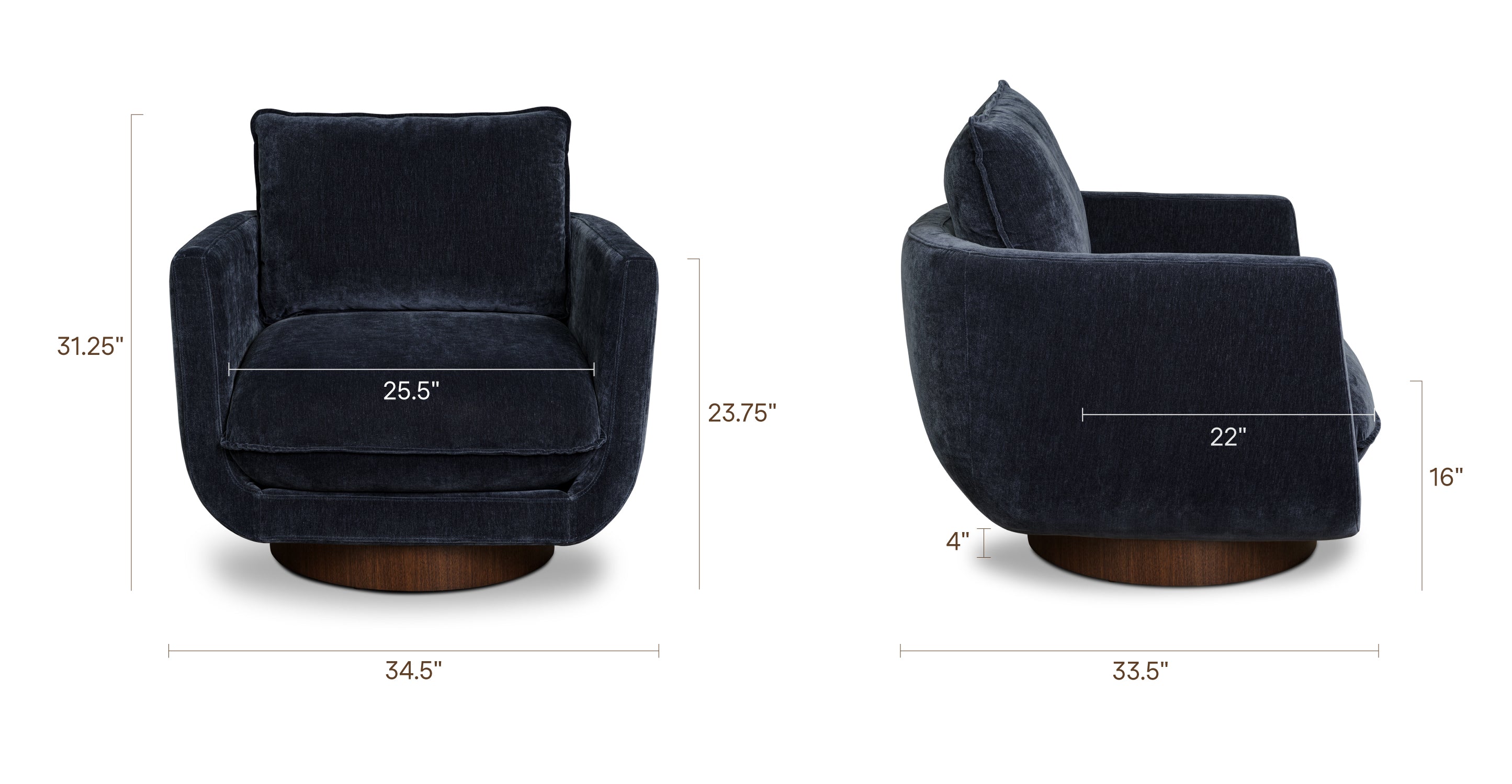 Modern Mystic Blue Swivel Lounge Chair with 360° Swivel Base