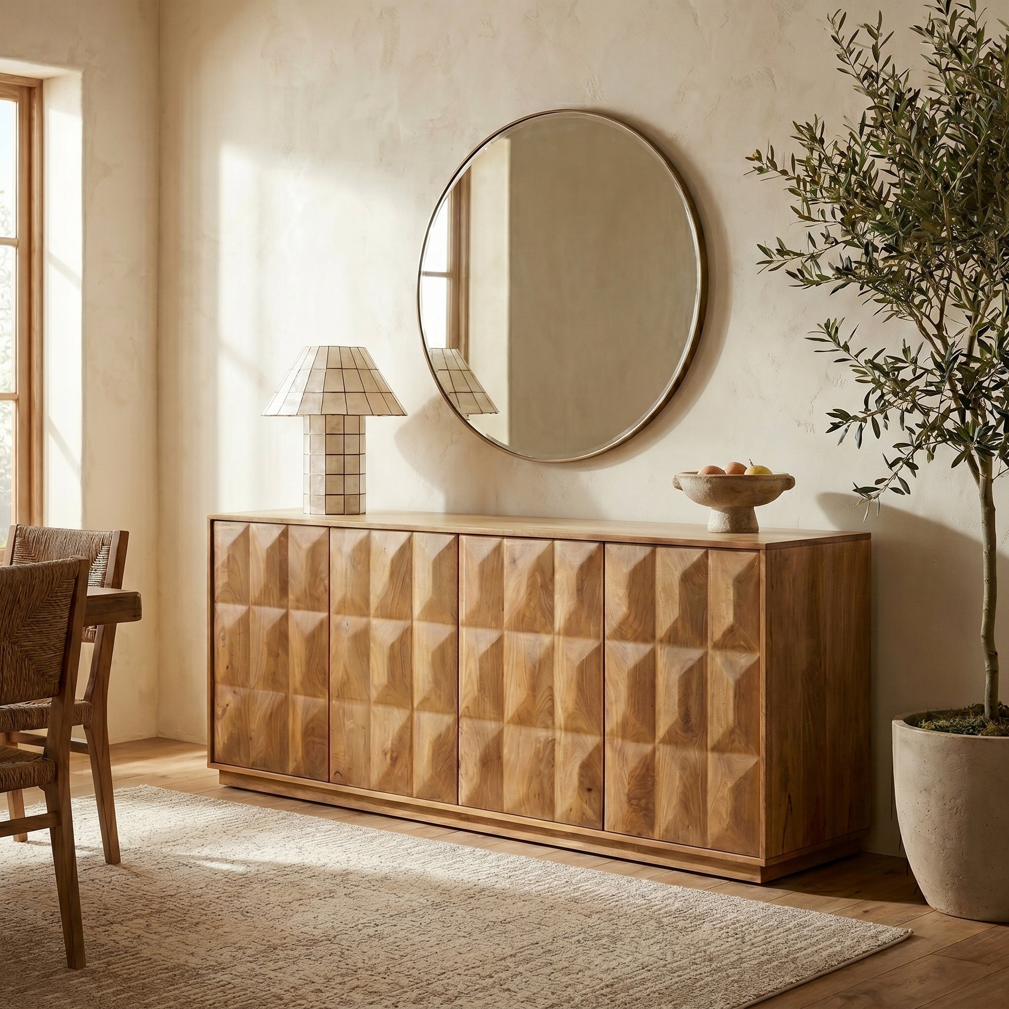 Modern Natural Sideboard with Kiln-Dried Wood Frame