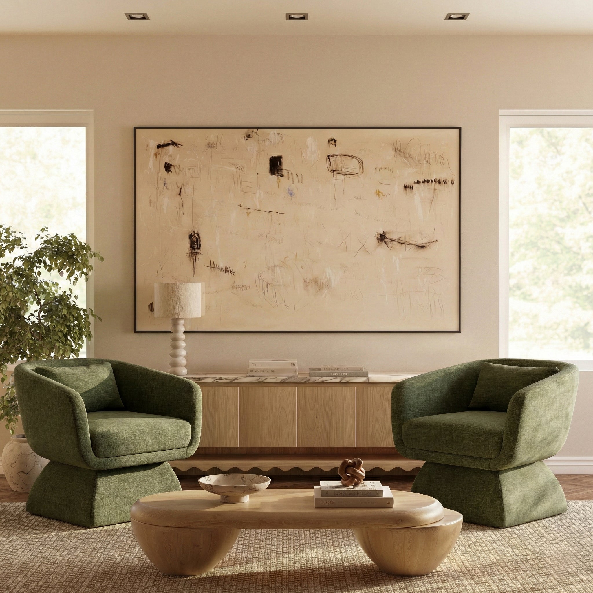 Modern Moss Green Lounge Chair with Kiln-Dried Wood Frame