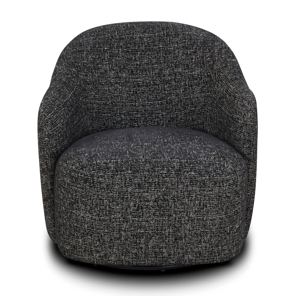 Modern Ebony Black Lounge Chair with Swivel Base for Living Room