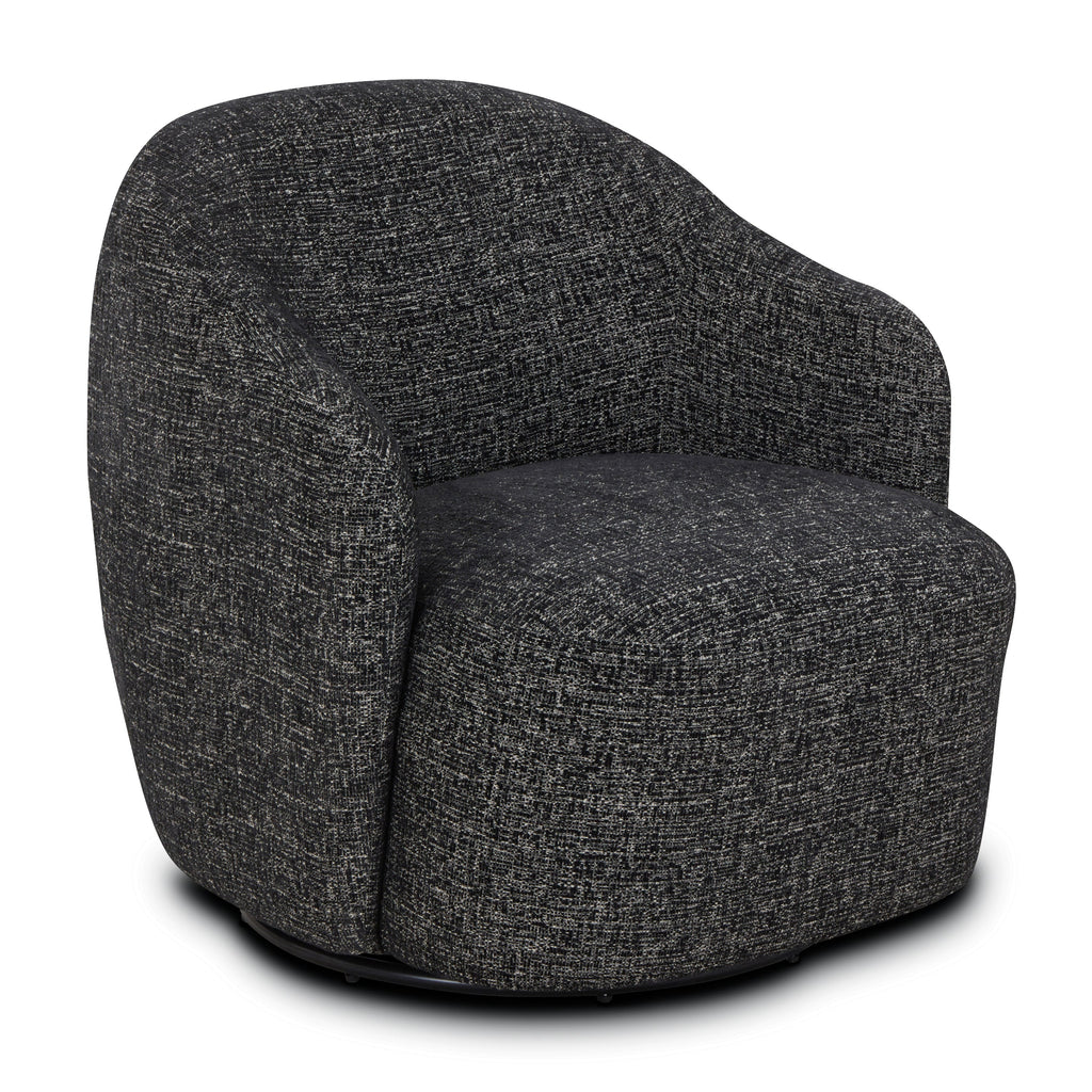 Modern Ebony Black Lounge Chair with Swivel Base for Living Room
