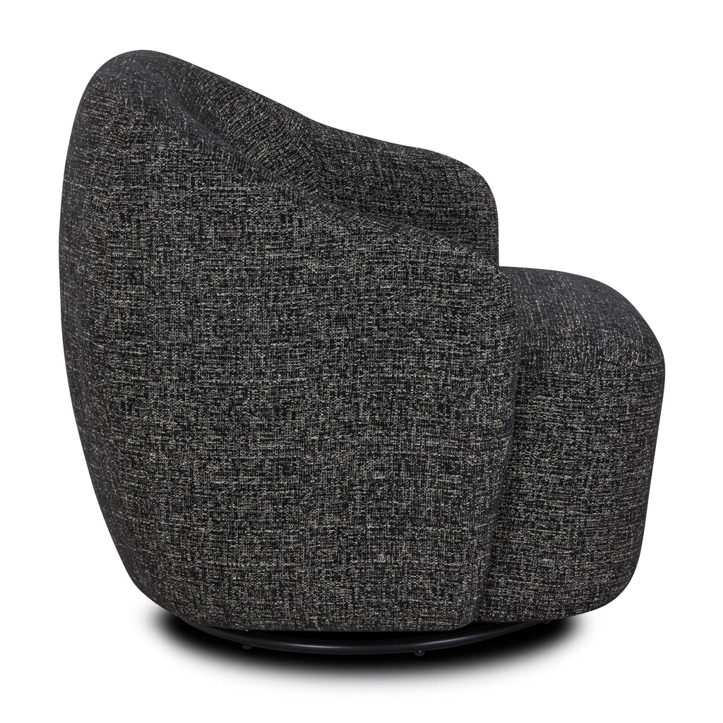 Modern Ebony Black Lounge Chair with Swivel Base for Living Room