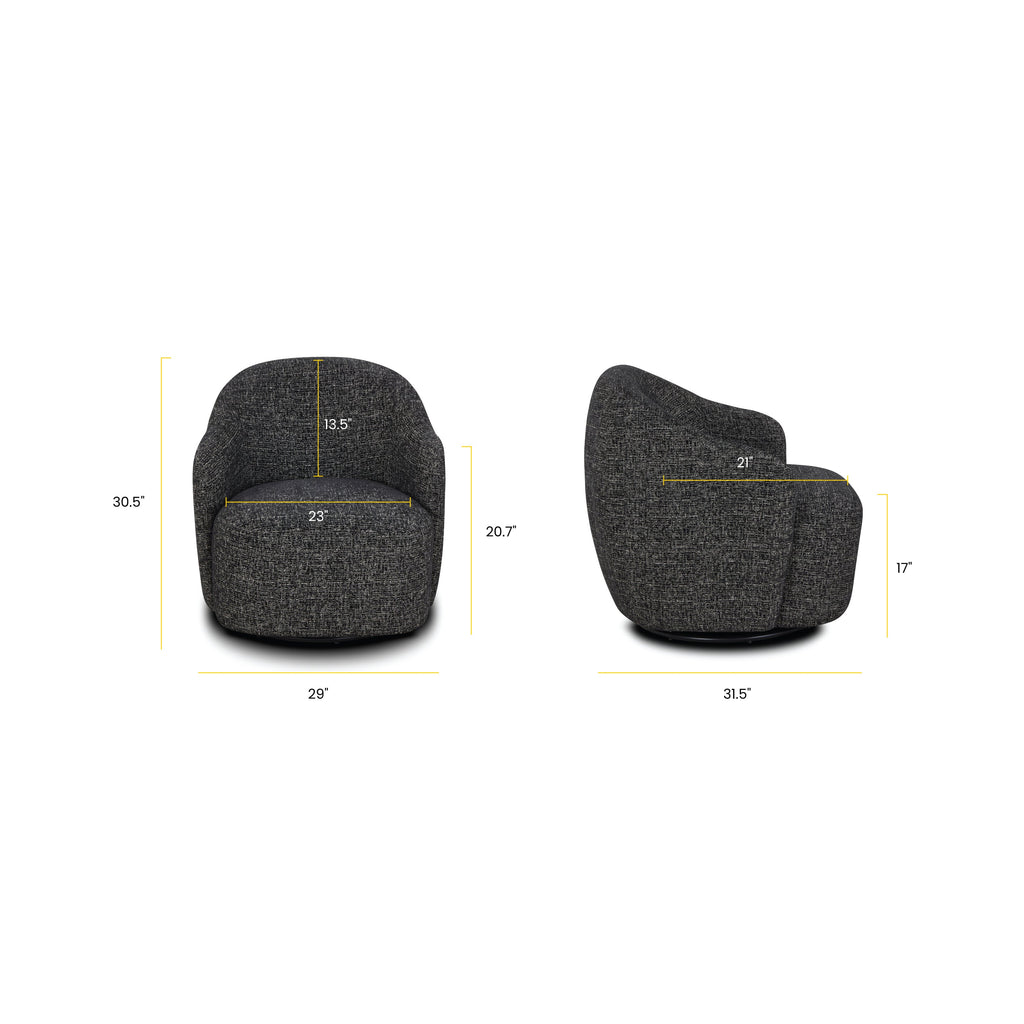 Modern Ebony Black Lounge Chair with Swivel Base for Living Room