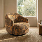 Fauteuil Jacquard Marron Moderne avec Piétement Pivotant pour Salon