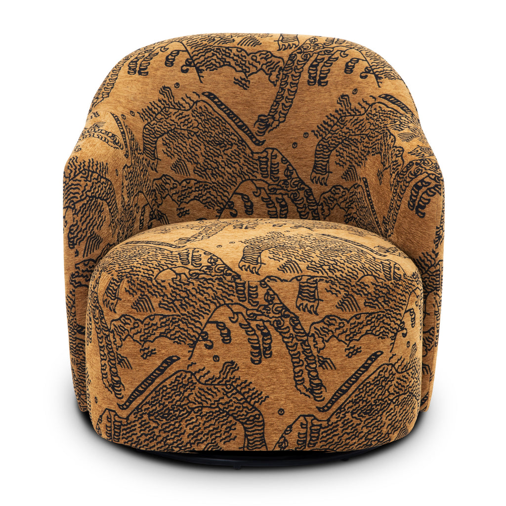 Modern Jacquard Brown Lounge Chair with Swivel Base for Living Room