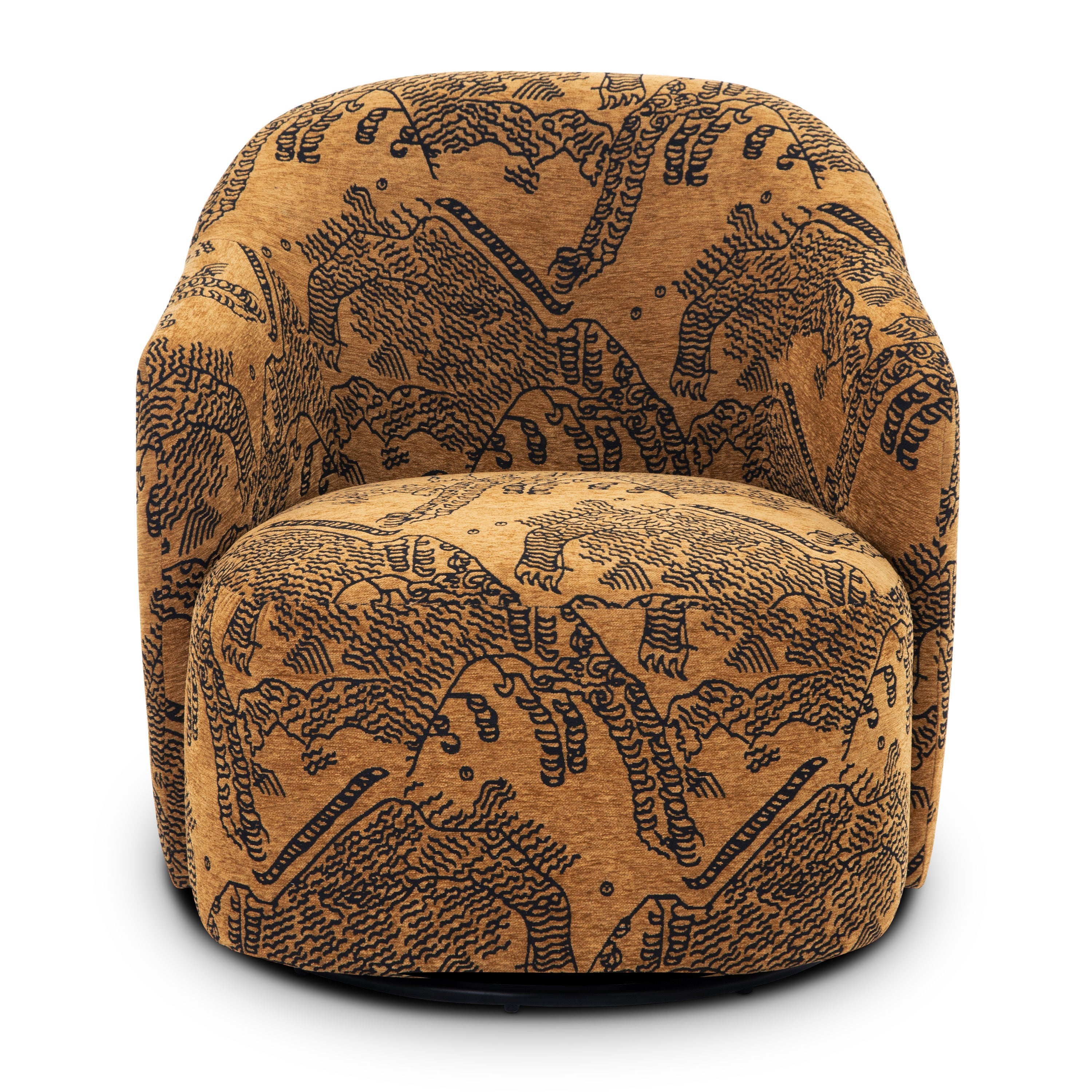Modern Jacquard Brown Lounge Chair with Swivel Base for Living Room