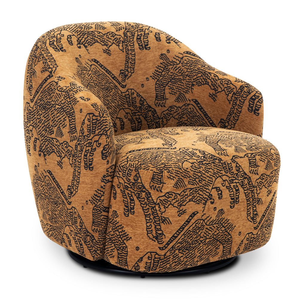 Modern Jacquard Brown Lounge Chair with Swivel Base for Living Room