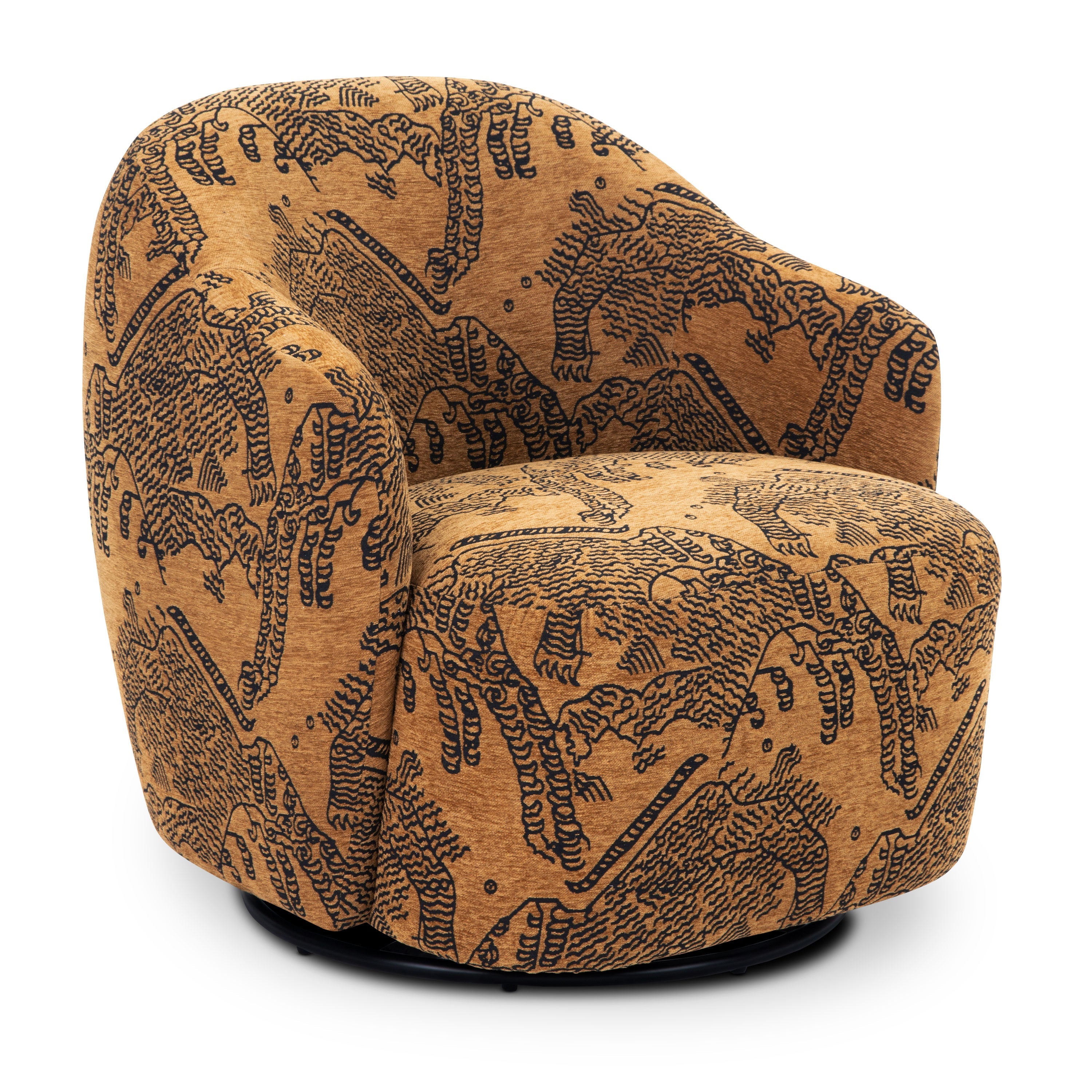 Modern Jacquard Brown Lounge Chair with Swivel Base for Living Room