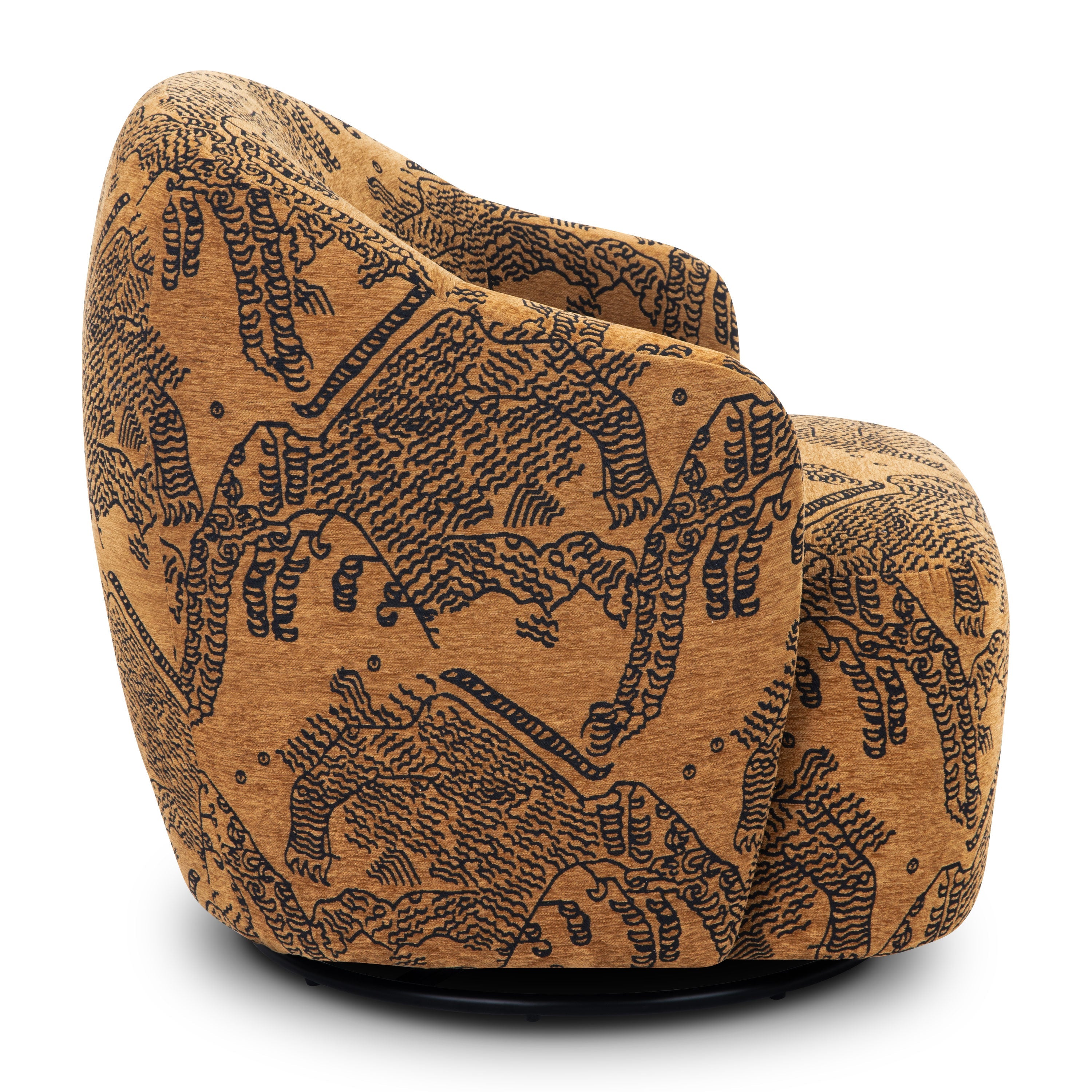 Modern Jacquard Brown Lounge Chair with Swivel Base for Living Room
