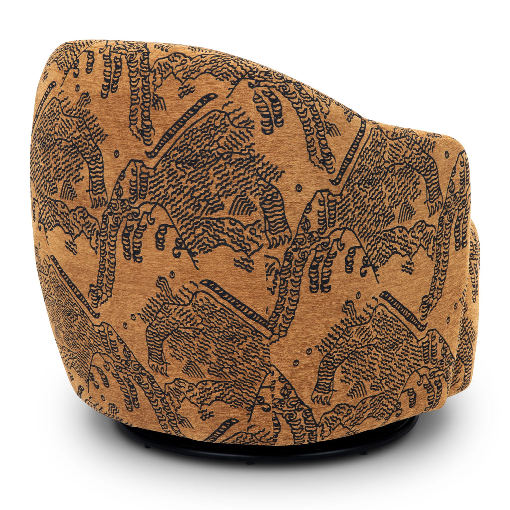 Modern Jacquard Brown Lounge Chair with Swivel Base for Living Room