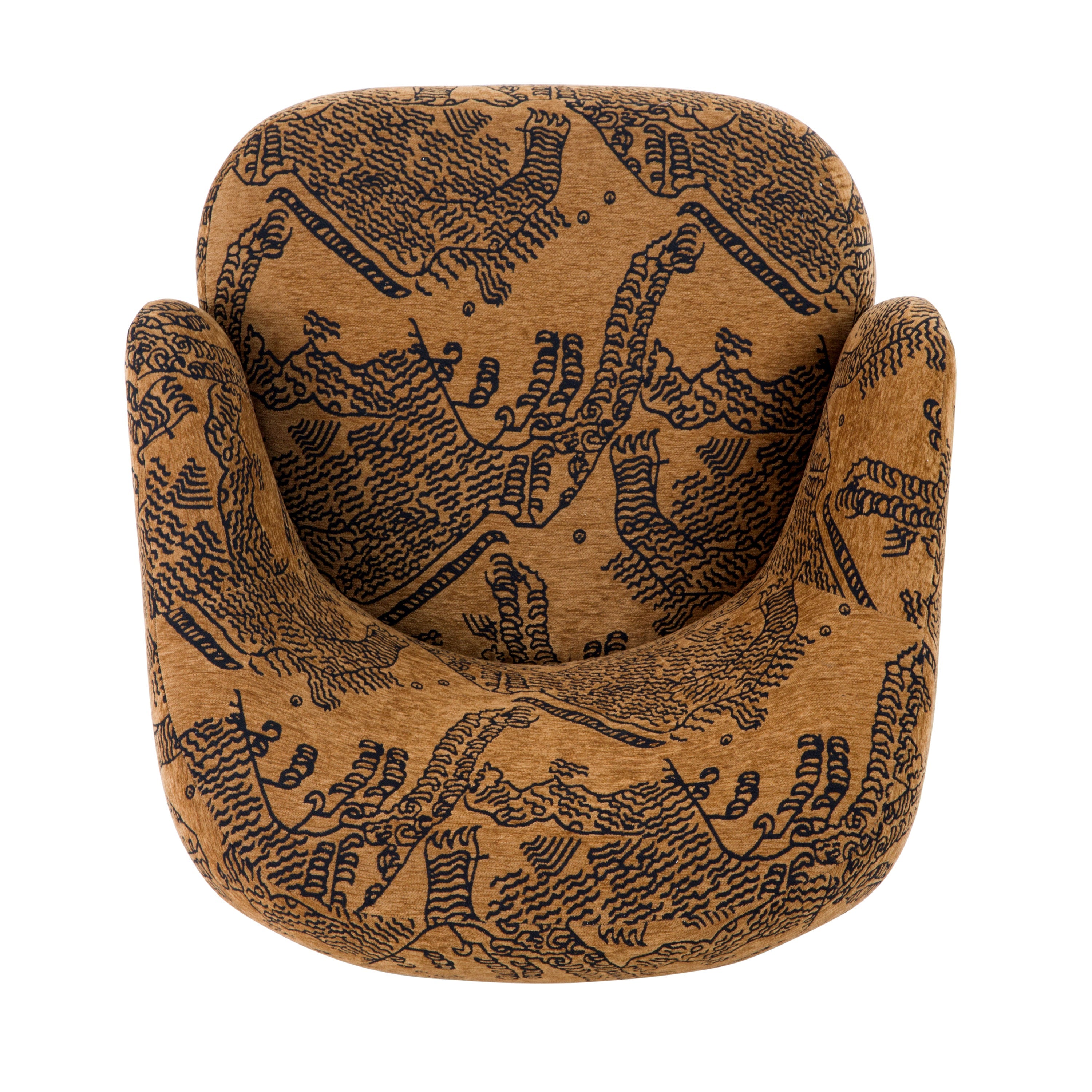 Modern Jacquard Brown Lounge Chair with Swivel Base for Living Room