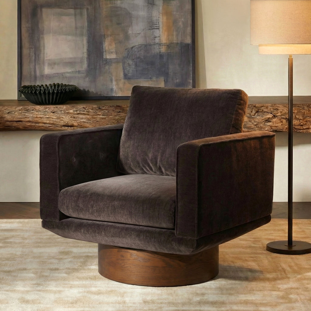 Modern Ganache Brown Swivel Lounge Chair with Tufted Back