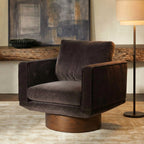 Fauteuil lounge pivotant moderne marron avec dossier capitonné