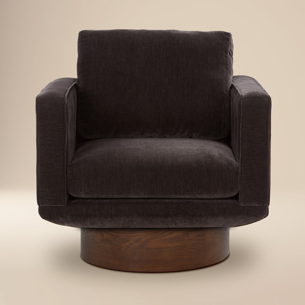 Modern Ganache Brown Swivel Lounge Chair with Tufted Back