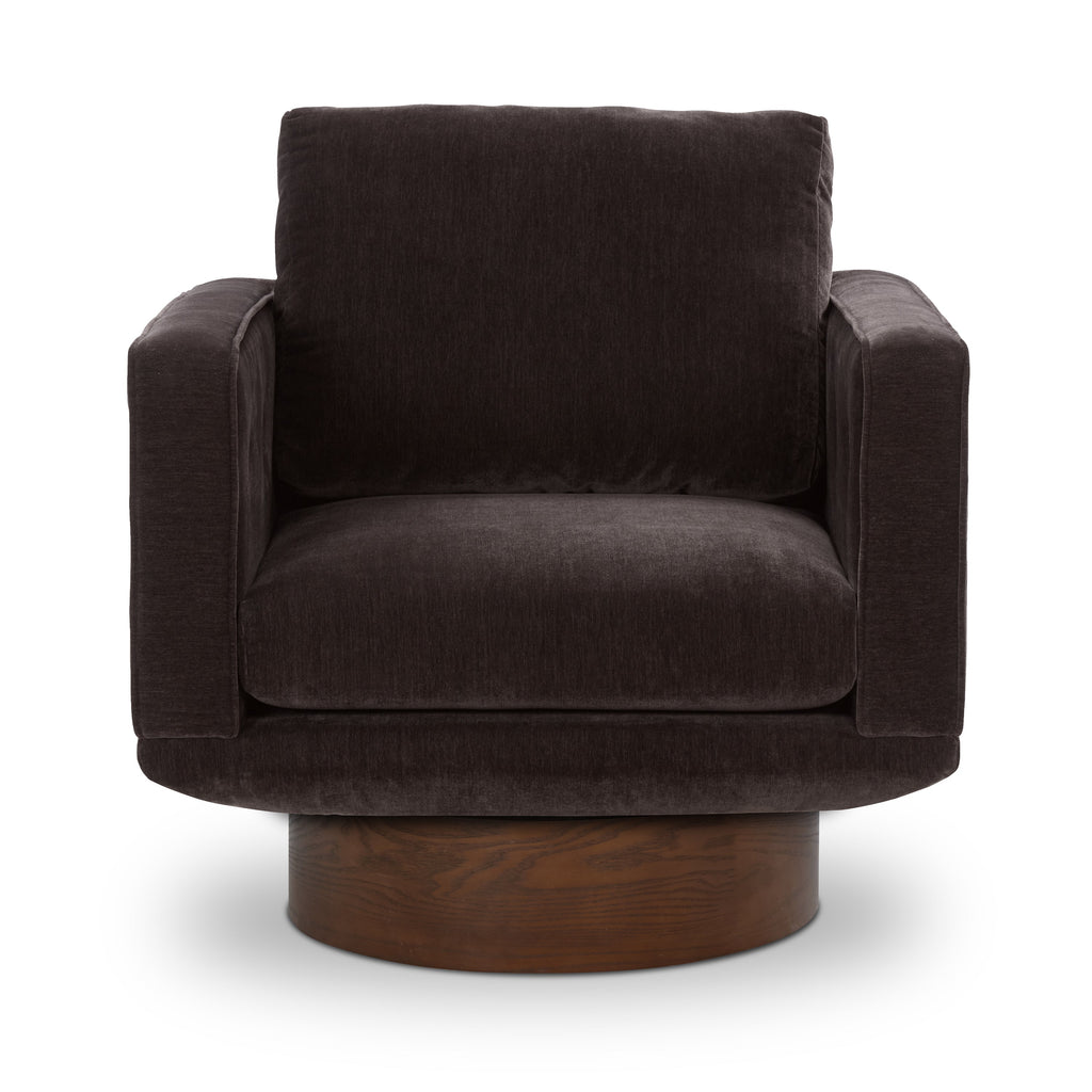 Modern Ganache Brown Swivel Lounge Chair with Tufted Back