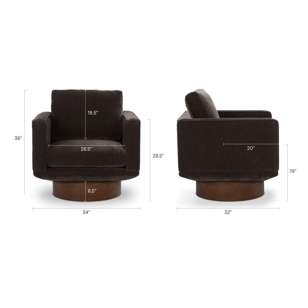 Modern Ganache Brown Swivel Lounge Chair with Tufted Back