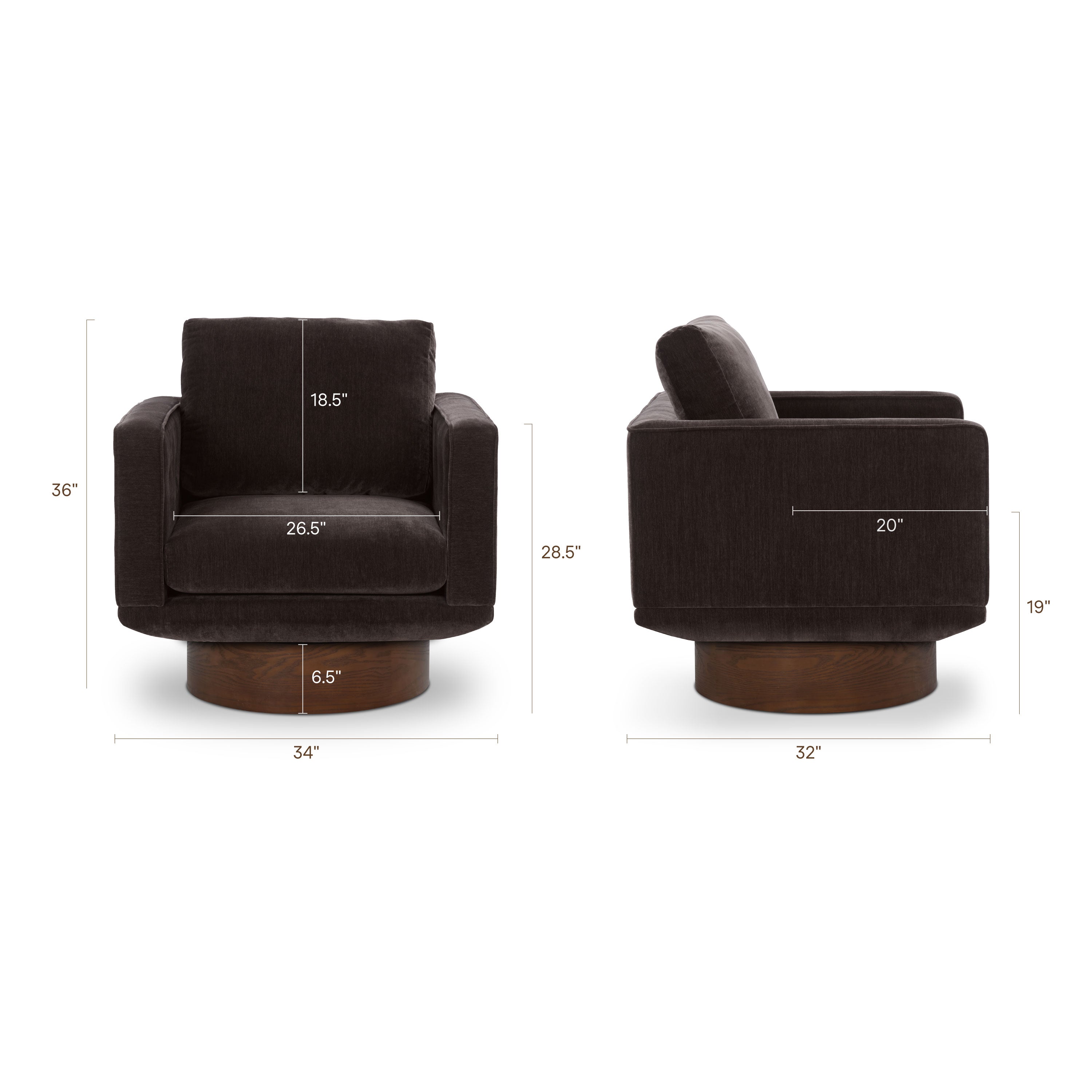 Modern Ganache Brown Swivel Lounge Chair with Tufted Back