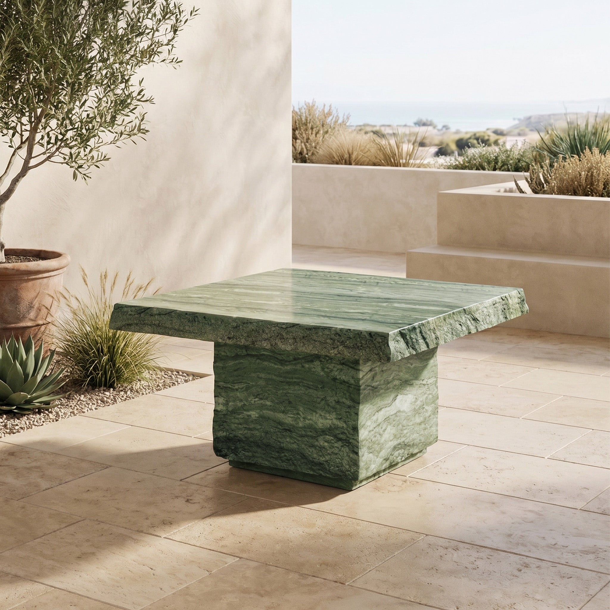 Modern Seaweed Green Coffee Table with Weather-Resistant Build