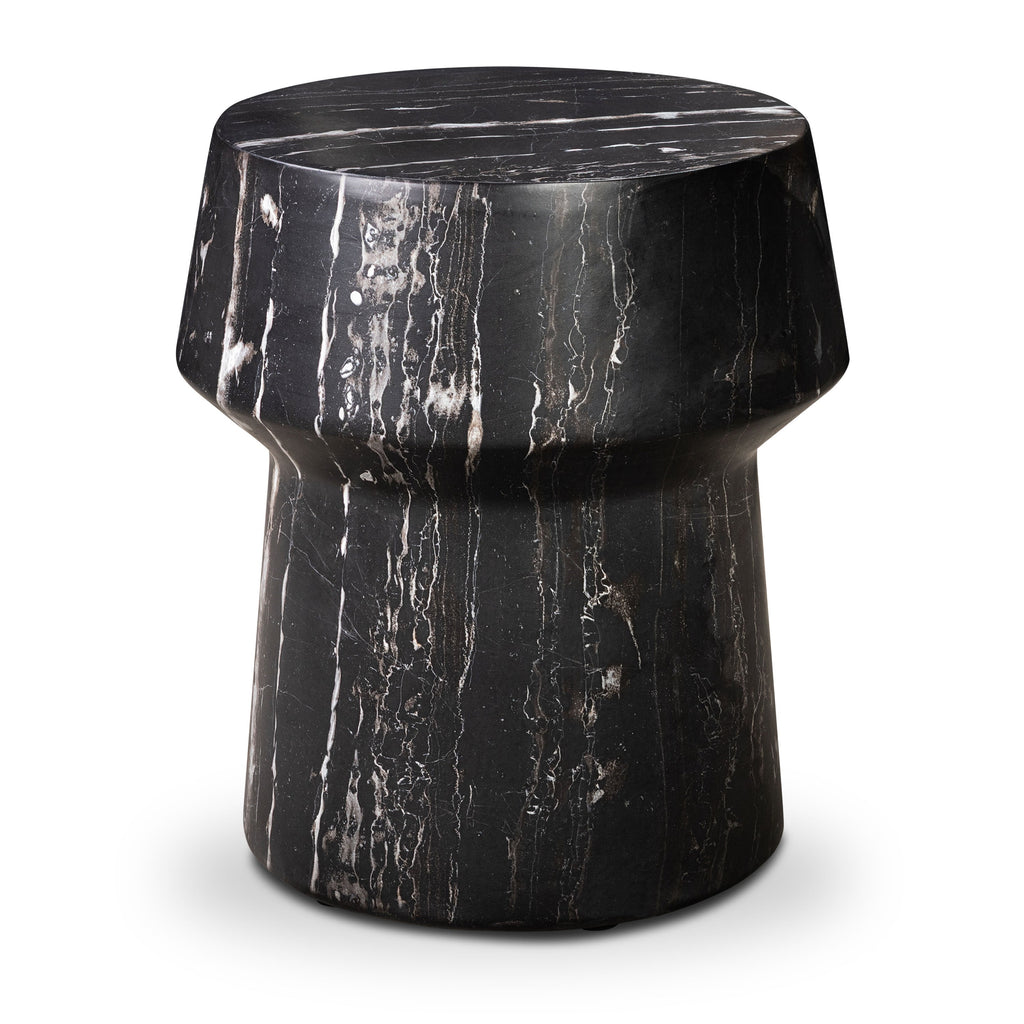 Modern Black Marble Marble Side Table with Weather-Resistant Build