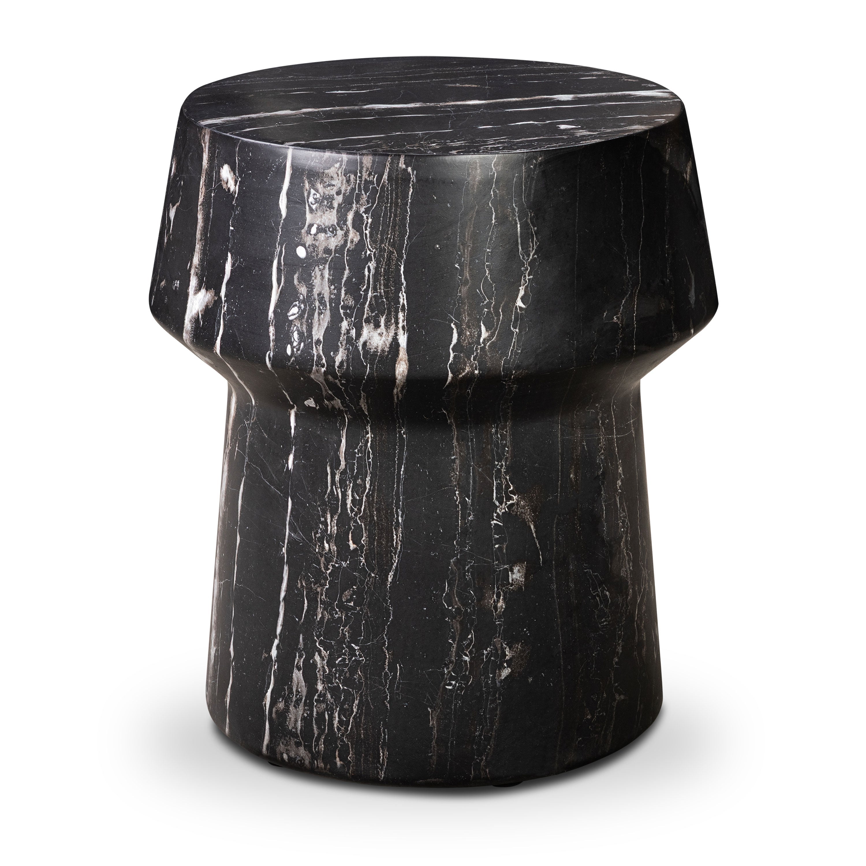 Modern Black Marble Marble Side Table with Weather-Resistant Build